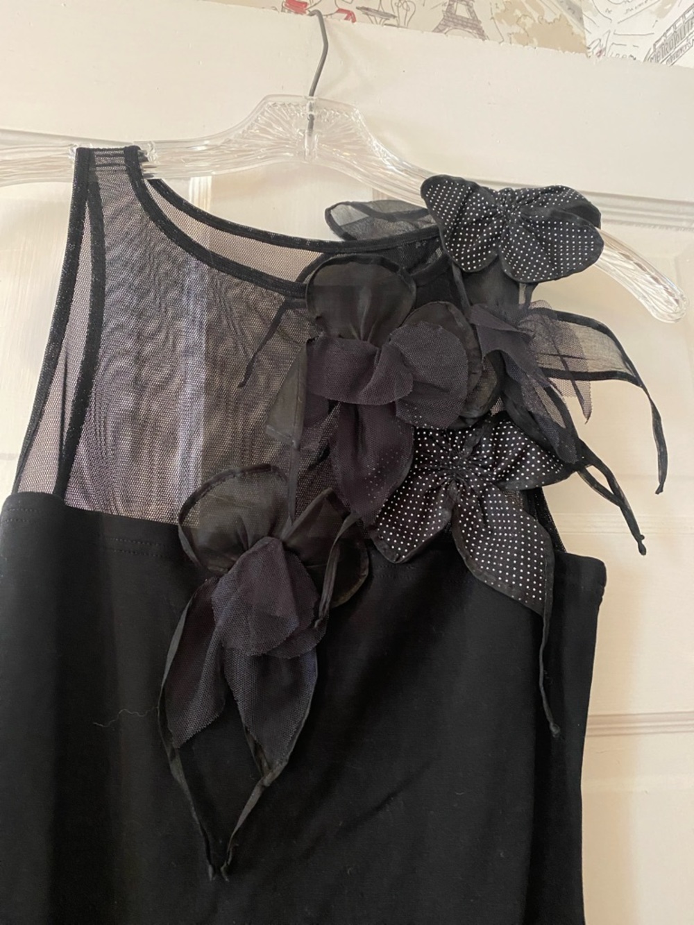 Anne Fontaine. Black t-shirt knit cami with silk flowers. Sz. 36/ XS - Picture 2 of 8